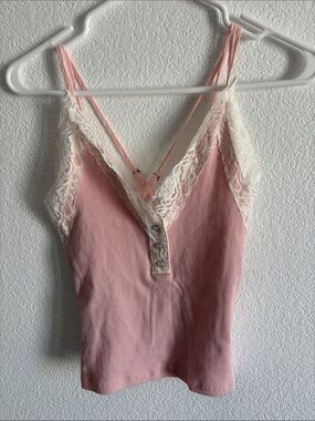 BDG Pink Camisole with Cream Lace Trim